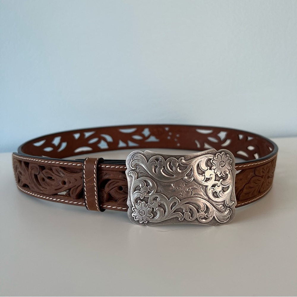 Angel Ranch by 3D Ladies Filigree Cutout Brown Leather Belt DA2072